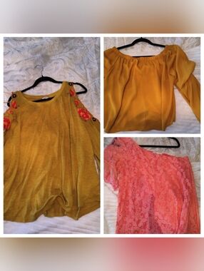 3 Women's Size Large Colorful Tops Shoulder Charlotte Russe & Other Bundle Lot